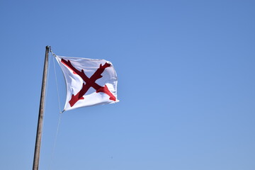 Spanish cross of Burgundy flag on a blue background. Duke of Burgundy symbol and naval ensign