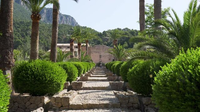 Entrance Alley to the Alfabia gardens and nature park in the Tramuntana mountain - Bunyola, Mallorca, Balearic Islands, Spain