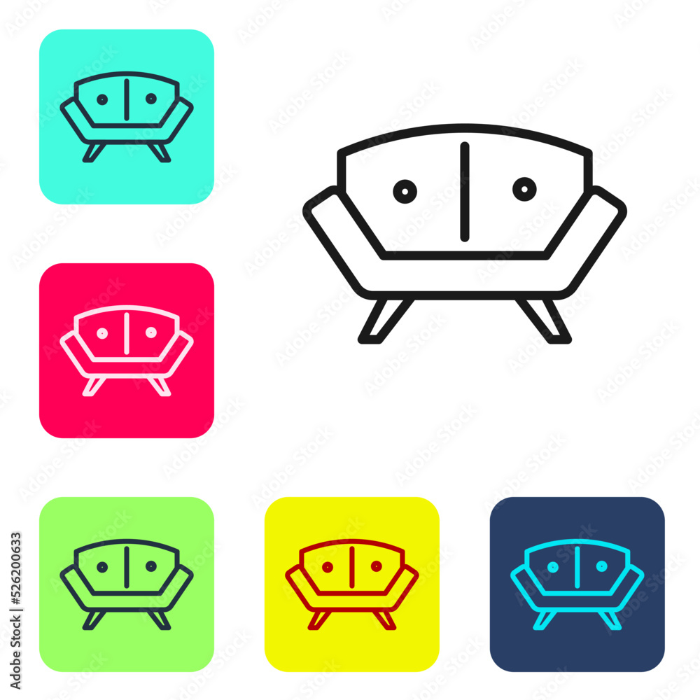 Poster black line sofa icon isolated on white background. set icons in color square buttons. vector