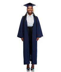 education, graduation and people concept - portrait of happy graduate student woman in mortarboard and bachelor gown over white background