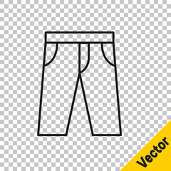Black line Pants icon isolated on transparent background. Trousers sign. Vector