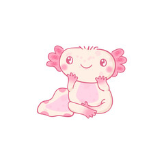 Cute axolotl mascot cartoon vector illustration. Sitting axolotl