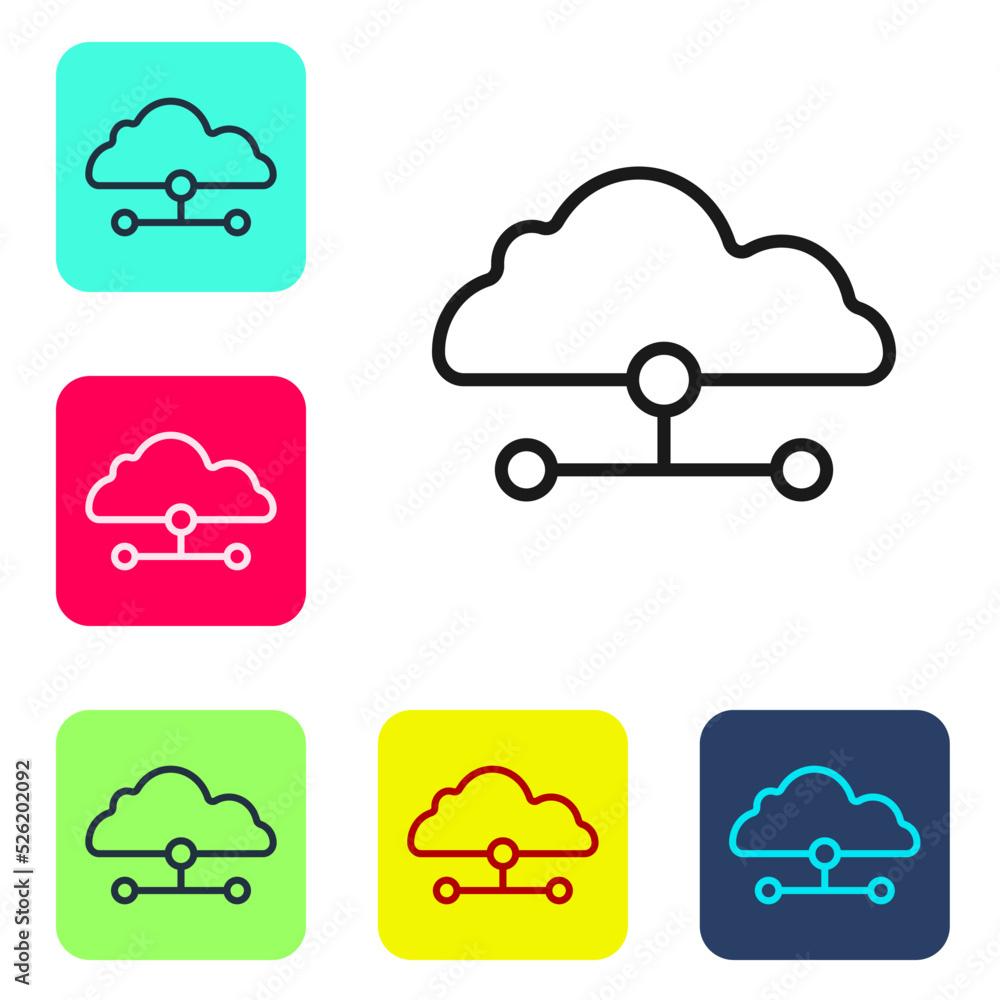 Poster black line network cloud connection icon isolated on white background. social technology. cloud comp