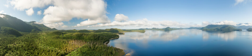 Aerial Panoramic View of Kennedy Lake during a vibrant sunny day. Located on the West Coast of...
