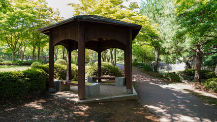 park bench with trees