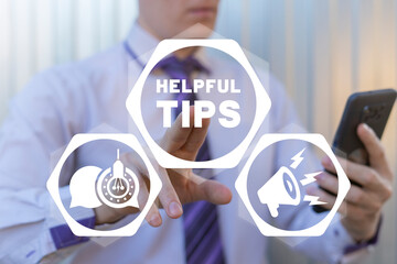 Concept of helpful tips for business and advertising. Helpful Tips Advice Promotion.