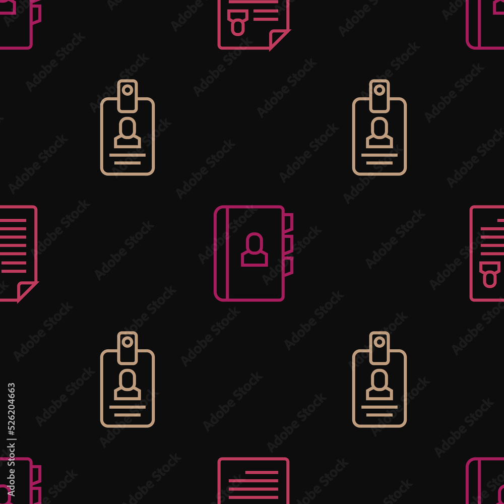 Poster set line resume, identification badge and on seamless pattern. vector