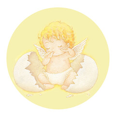 殻をやぶって天使が生まれた　手描き風　まる