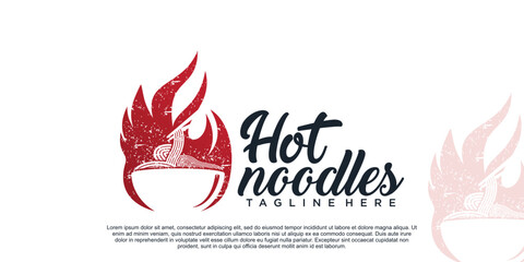 Hot noodle logo design illustration for ramen restaurant with creative unique concept Premium Vector