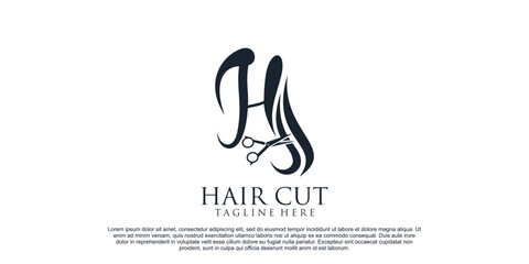 Hair cut logo design for women beauty salon with hair scissor and creative concept Premium Vector