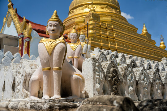 Maha Sandar Mahi or Muni pagoda, famous place for travel destination at Amarapura Mandalay with Burmese  charector means Maha Sandar Mahi Pagoda Amarapura