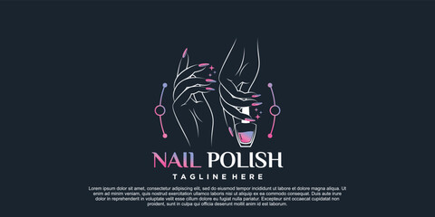 Nail polish icon logo design for nail salon or beauty studio with creative concept Premium Vector