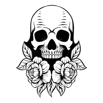 tattoo design skull with rose black and white