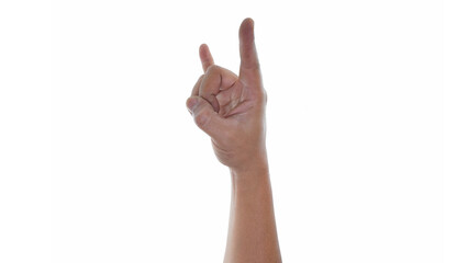 Male hand showing hand devil sign isolated on white background 
