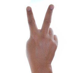 Male hand showing hand two sign isolated on white background 