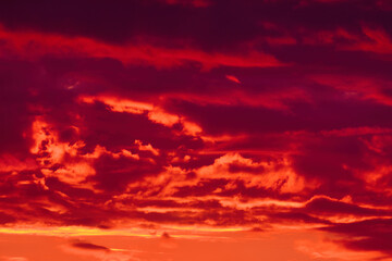 Yellow and blue dawn over clouds, concept, travel and leisure.