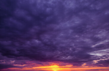 Yellow and blue dawn over clouds, concept, travel and leisure.