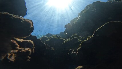 沖縄水中洞窟からの夏の日差し