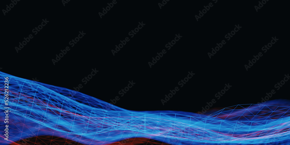 Poster 3d rendering of abstract wavy triangular mesh shape. for technology, business product background