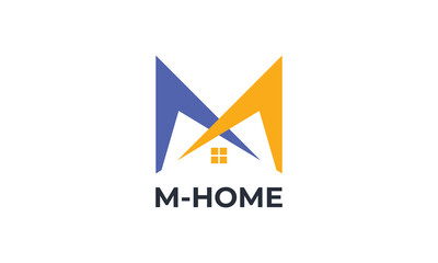 Obraz premium Letter M and Home Logo Concept sign icon symbol Design. House, Realtor, Mortgage, Real Estate Logotype. Vector illustration template