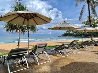 lounge chairs on the beach