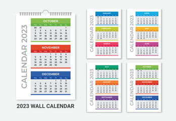 Fototapeta na wymiar Four Pages Wall Calendar 2023, Desk Calendar, New Year Planner, Monthly Calendar 