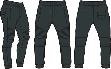Template trousers pants, front, back and side. Colorful, vector image