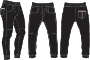 Template trousers pants, front, back and side. Colorful, vector image