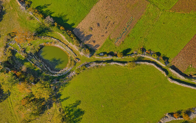 Fototapeta premium Aerial view of the plateau in the hinterland of Konavle in Croatia
