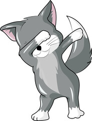 Grey cat cartoon design stand with his style