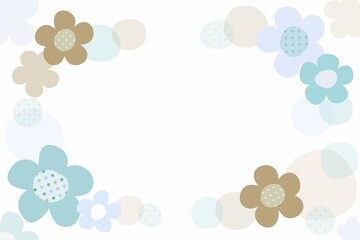 花のポップなフレーム 秋 オリーブ色 水色