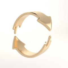 gold eco arrows icon. Eco friendly recycling icon. 3d rendering