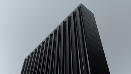 Architectural modern building design. Colorless black building design. Industrial building design. 3D render.