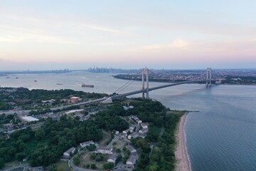 Aerial View of Verrazzona Narrows Bridge in New York