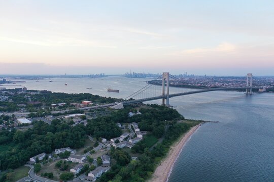 Aerial View of Verrazzona Narrows Bridge in New York
