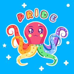 Backaground blue octopus rainbow vector illustration