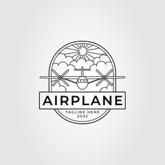 airplane with propeller or flight plane logo vector illustration design