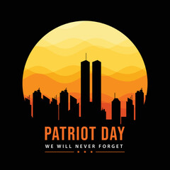 Patriot Day on black Background with New York City. Vector illustrator