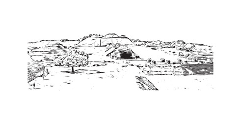 Building view with landmark of Oaxaca is the 
city in Mexico. Hand drawn sketch illustration in vector.