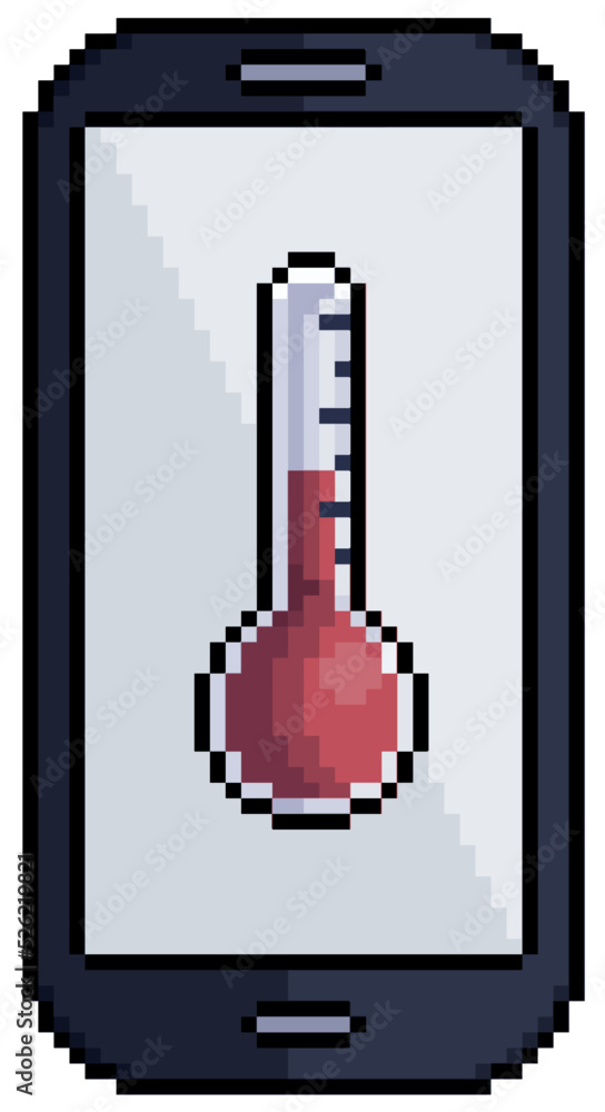 Poster pixel art cell phone with thermometer icon vector icon for 8bit game on white background