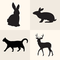 set of rabbits silhouettes