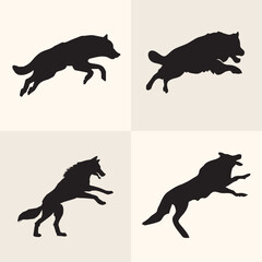 set of silhouettes of fox