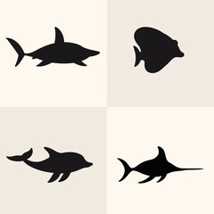 set of silhouettes of fish