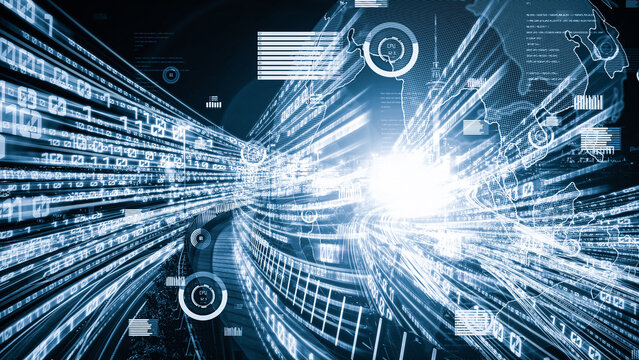 Business data analytic with tacit intelligent software making marketing strategy . Concept of smart digital transformation and technology disruption that changes global trends in new information era .