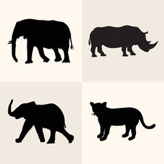 set of silhouettes of animals