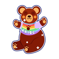 Isolated bear rainbow sticker vector illustration