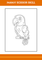 Parrot Scissor Skill for kids. Line art design for kids printable coloring page.