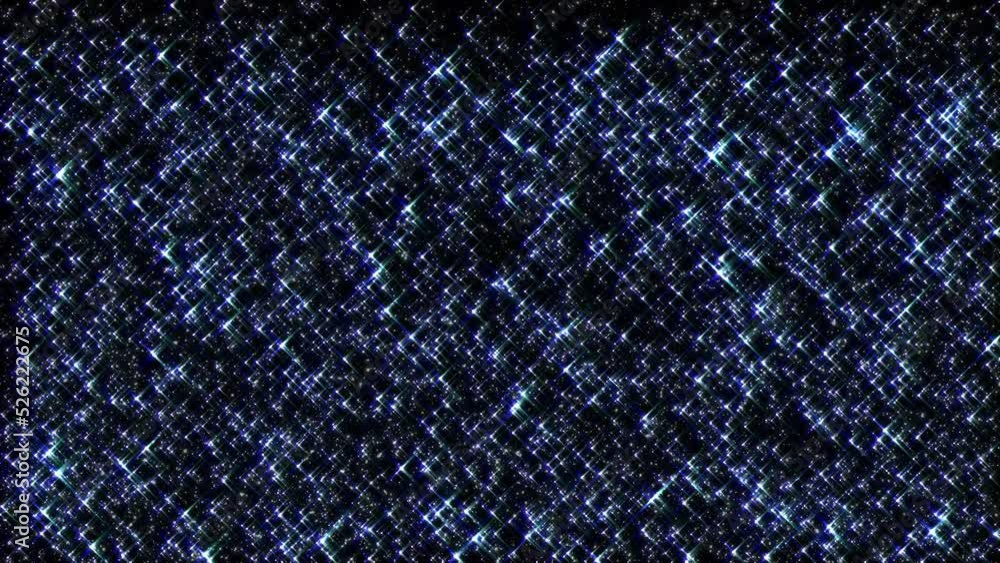 Poster abstract loop motion shining blue flicker bokeh star particles on black background. blinking glitter
