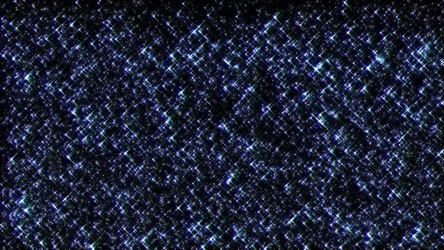 Abstract loop motion shining blue flicker bokeh star particles on black background. Blinking Glittering Particles Bokeh loop effect. Particle glow dust flickering background for Christmas new year hol