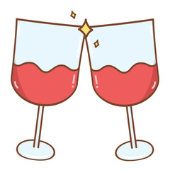 Cartoon Style Two Glasses of Wine Clicking